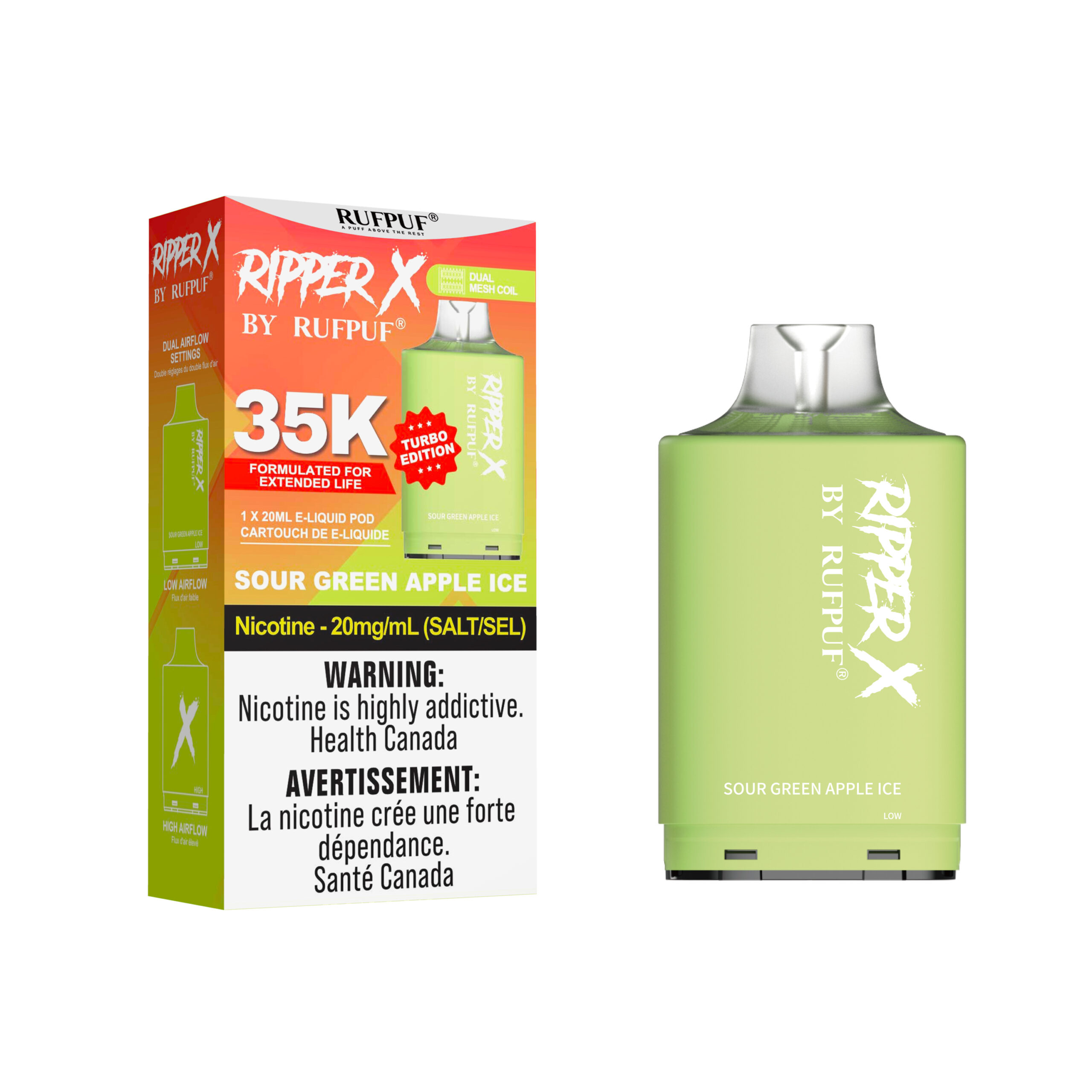 Sour Green Apple Ice Ripper X 35K (20mg/ML) (Pod Only) <b style="color: RED">(Tax Incl.)</b>