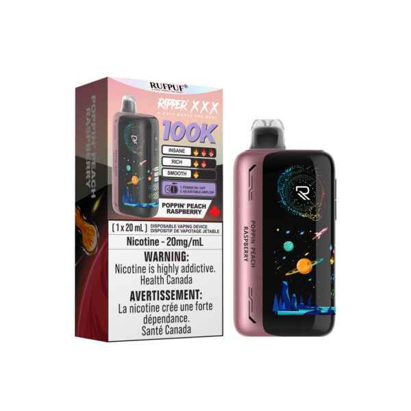 Poppin' Peach Raspberry 100K Ripper XXX (20mg/ML) <b style="color: red">(Tax Incl.)</b>