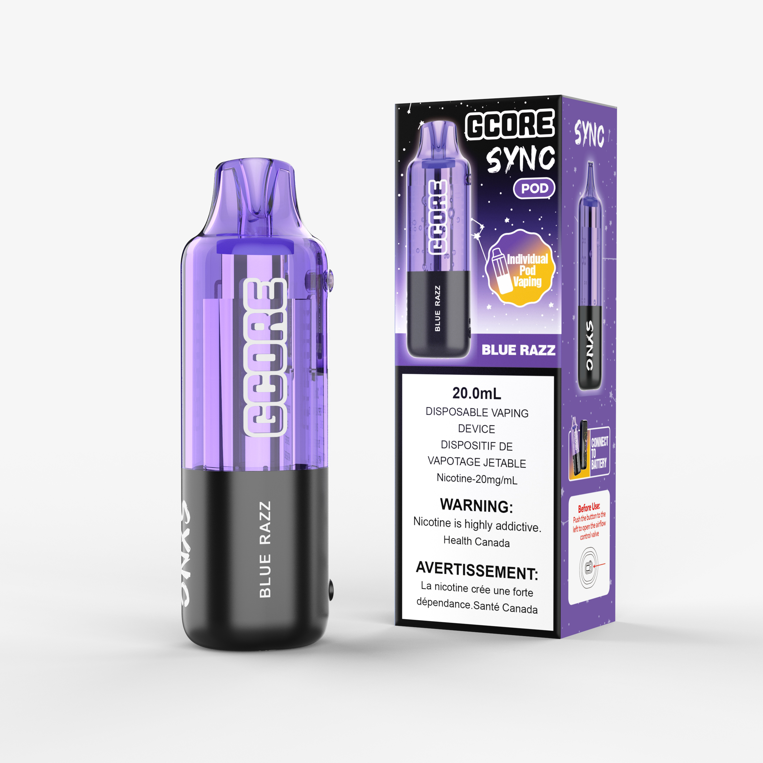 Blue Razz Gcore Sync <b Style="color:red">(Pod Only)</b> (20ML) (20MG/ML) <b Style="color:red">(Tax Incl.)</b>
