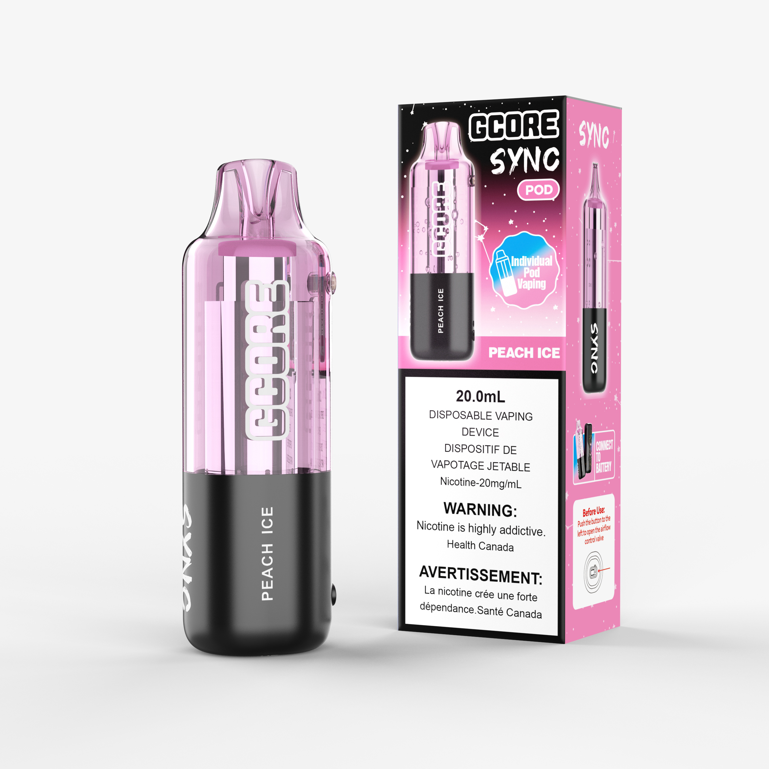Peach Ice Gcore Sync <b Style="color:red">(Pod Only)</b> (20ML) (20MG/ML) <b Style="color:red">(Tax Incl.)</b>