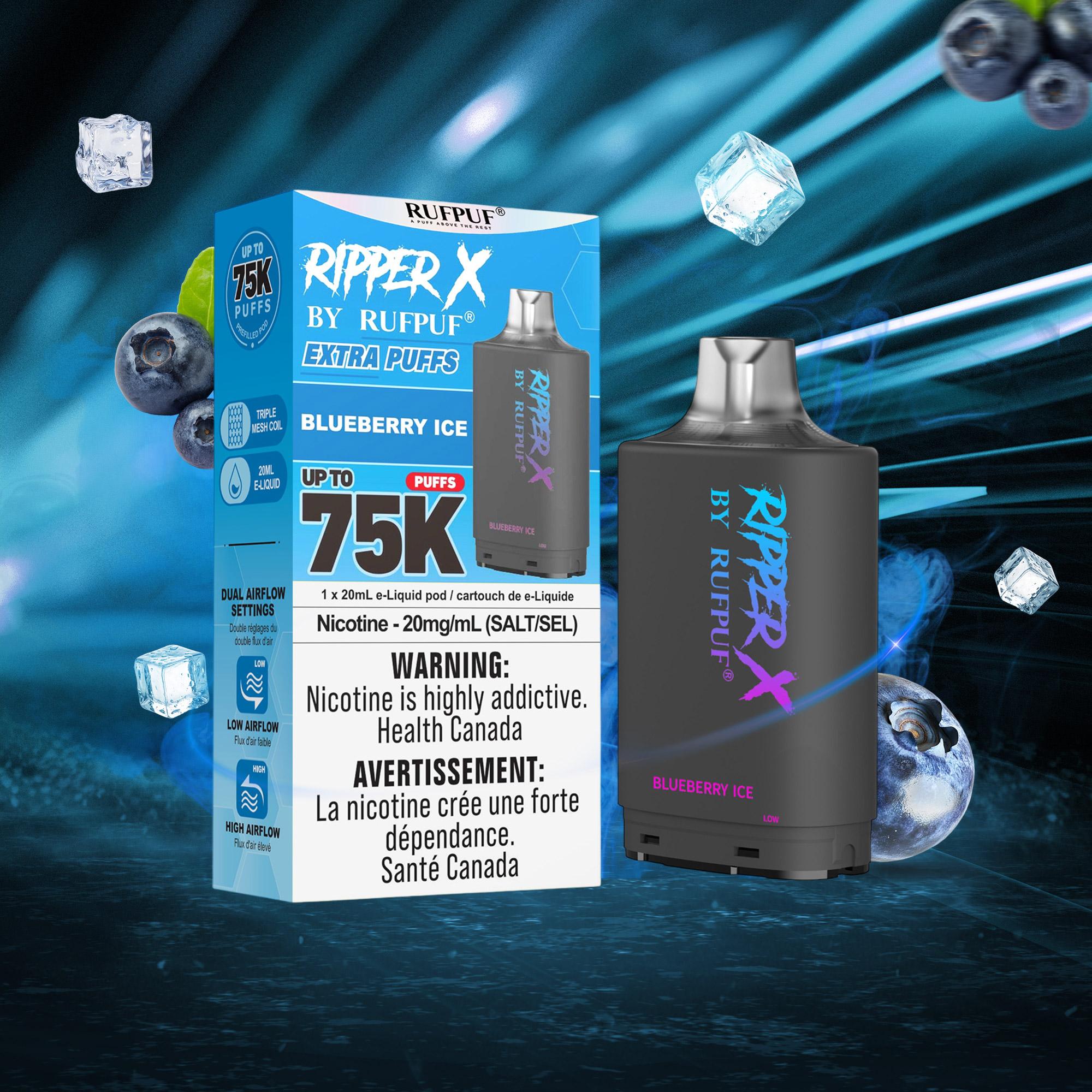 Blueberry Ice RIPPER X 75K (Pod Only) <b Style="color:red">(Tax Incl.)</b>