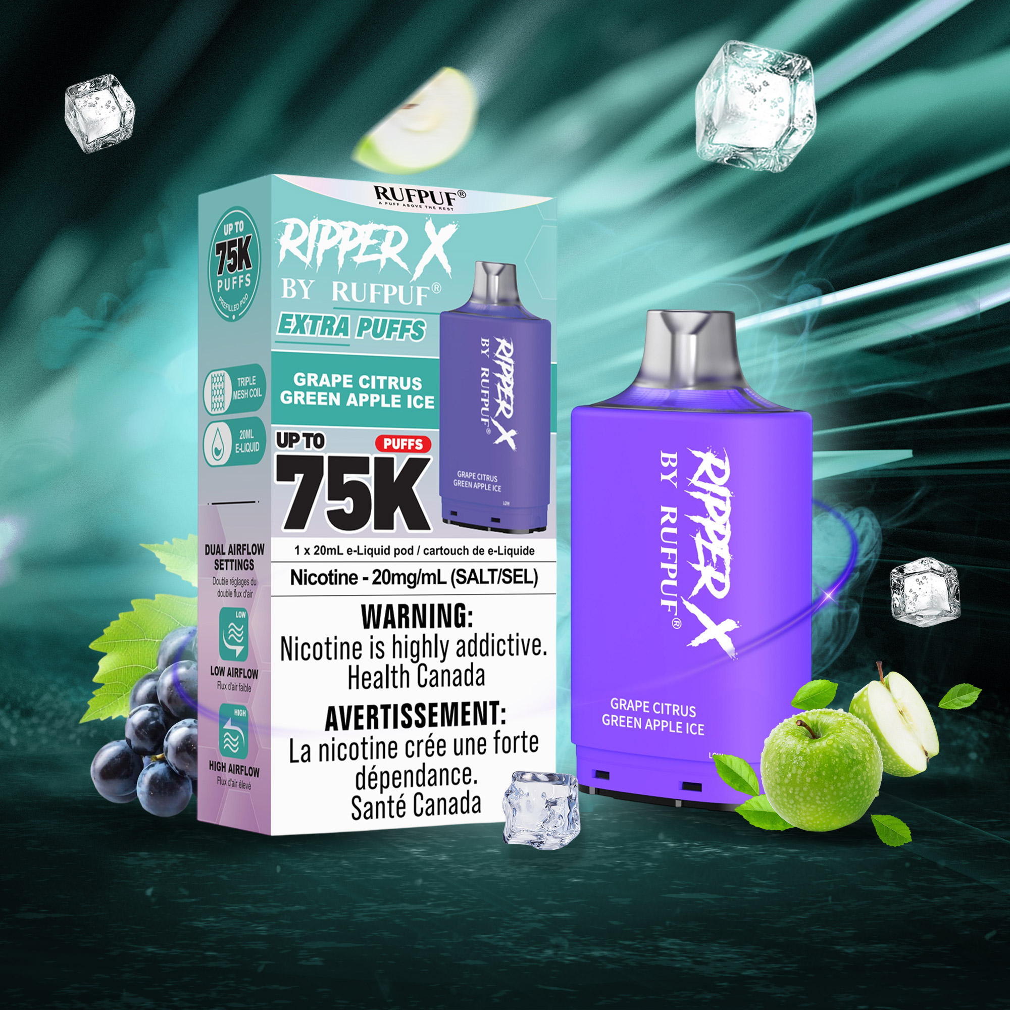 Grape Citrus Green Apple Ice RIPPER X 75K (Pod Only) <b Style="color:red">(Tax Incl.)</b>