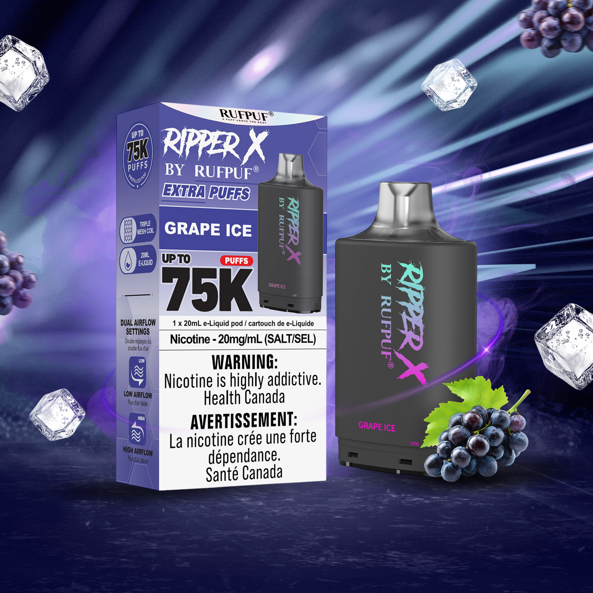Grape Ice RIPPER X 75K (Pod Only) <b Style="color:red">(Tax Incl.)</b>