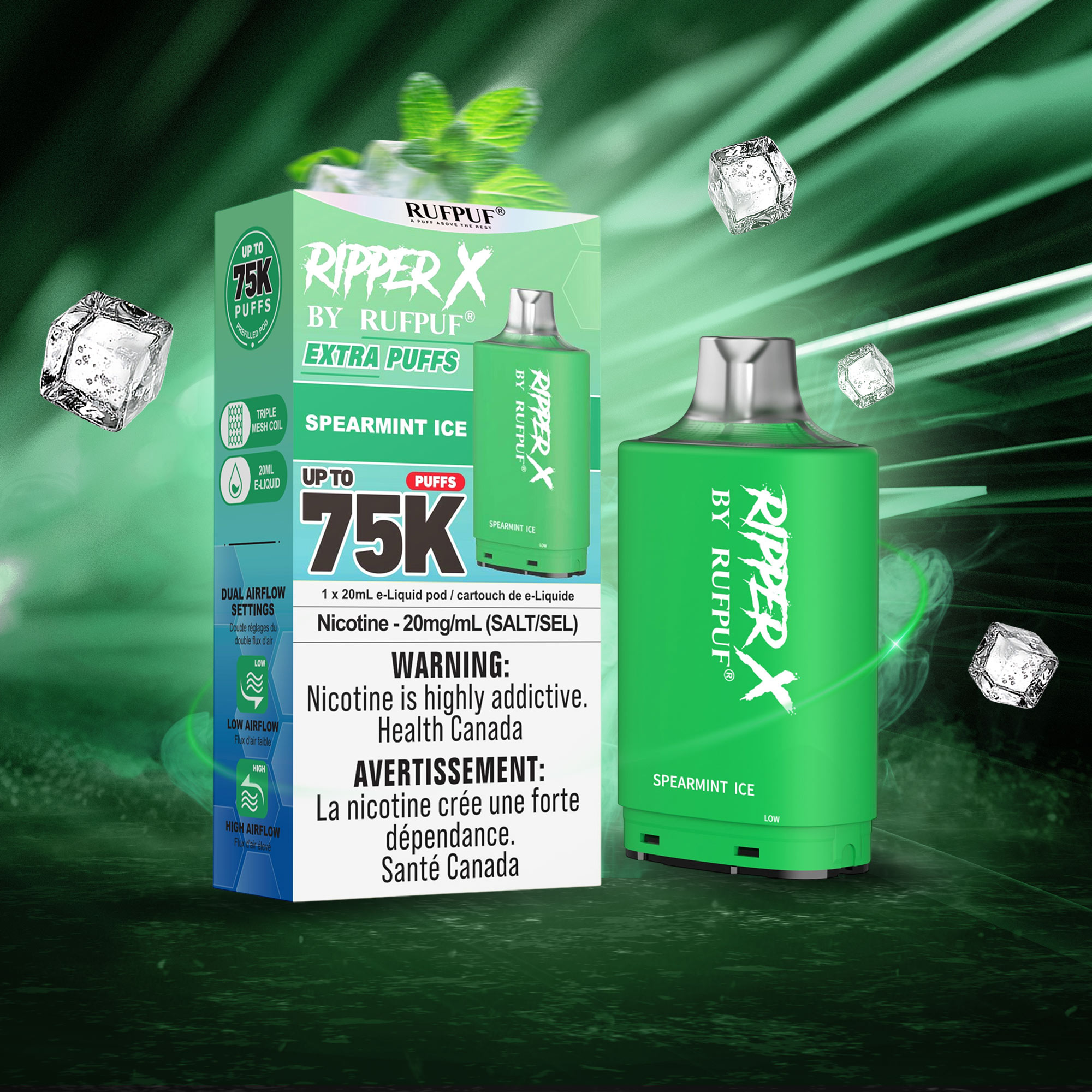Spearmint Ice RIPPER X 75K (Pod Only) <b Style="color:red">(Tax Incl.)</b>