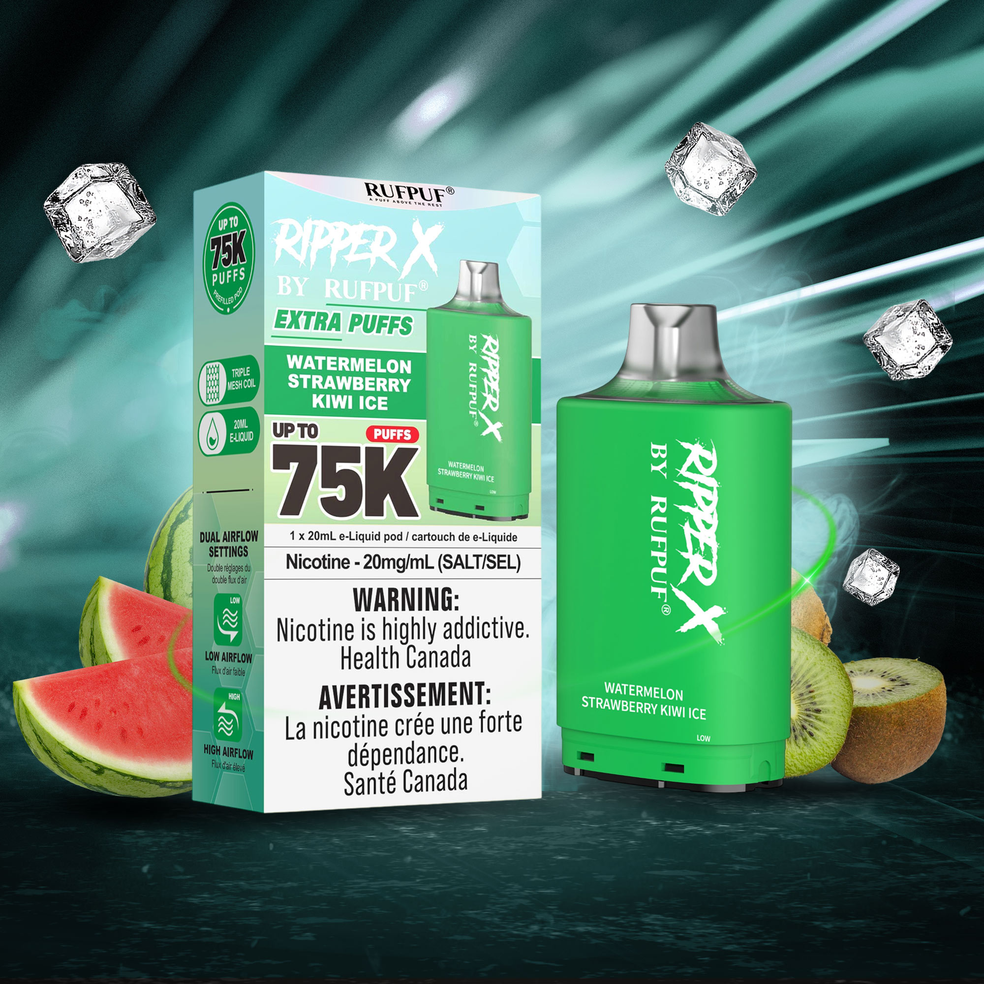 Watermelon Strawberry Kiwi RIPPER X 75K (Pod Only) <b Style="color:red">(Tax Incl.)</b>